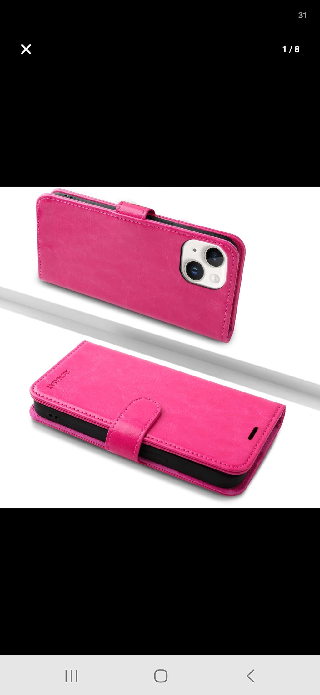 MONASAY Wallet Case Compatible for iPhone 15 5G,[Glass Screen Protector Included] [RFID Blocking] Flip Folio Leather Cell Phone Cover with Credit Card Holder, 6.1-inch, Hot-Pink