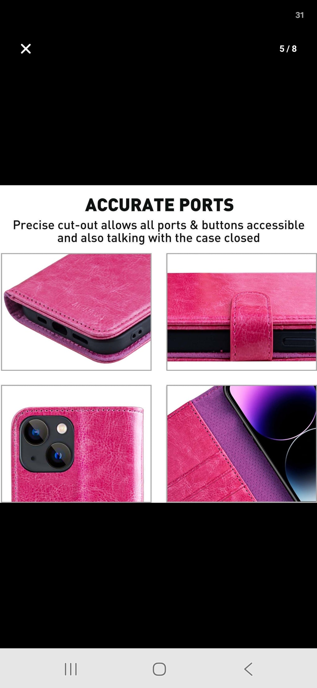 MONASAY Wallet Case Compatible for iPhone 15 5G,[Glass Screen Protector Included] [RFID Blocking] Flip Folio Leather Cell Phone Cover with Credit Card Holder, 6.1-inch, Hot-Pink