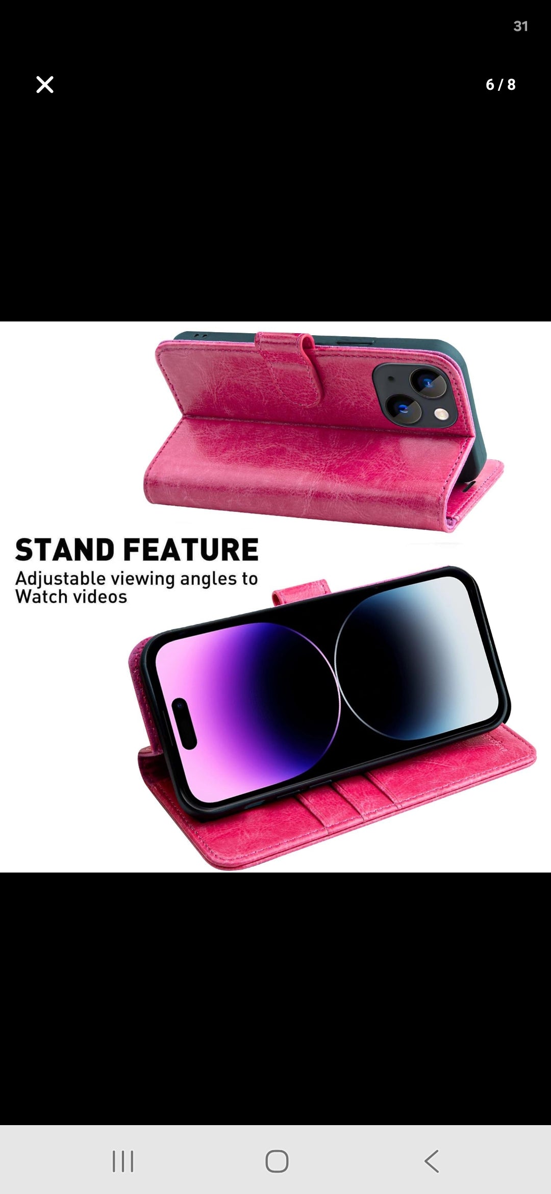 MONASAY Wallet Case Compatible for iPhone 15 5G,[Glass Screen Protector Included] [RFID Blocking] Flip Folio Leather Cell Phone Cover with Credit Card Holder, 6.1-inch, Hot-Pink